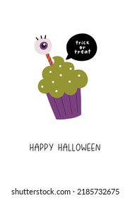 Happy Halloween cute cake. Vector print cartoon Halloween 