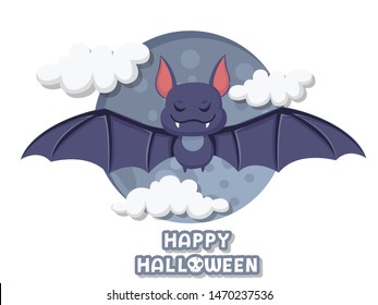 Happy Halloween. Cute cartoon bat flying vector on background. Forest animal. Flat design. Greeting card, party invitation. Vector illustration