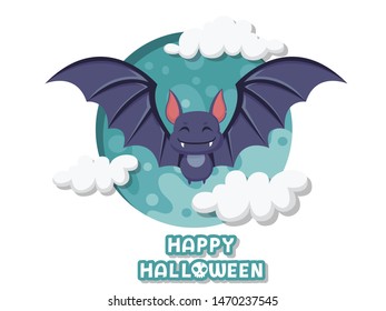 Happy Halloween. Cute cartoon bat flying vector on background. Forest animal. Flat design. Greeting card, party invitation. Vector illustration
