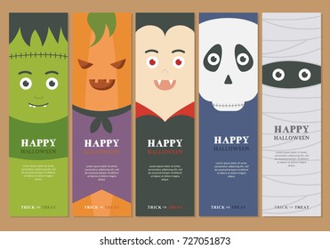 Happy Halloween cute cartoon character banner vector collection