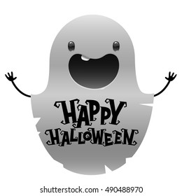 Happy Halloween cute cartoon ghost on white background
