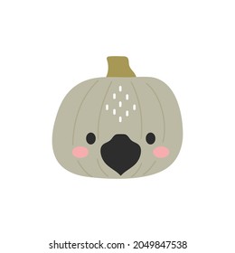 Happy Halloween Cute Cartoon Pumpkin With Raven Face. Halloween Party Decor For Children. Childish Print For Cards, Stickers, Invitation, Nursery Decoration. Vector Illustration.