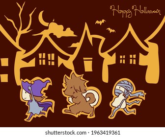 Happy Halloween cute costume cartoon for greeting card