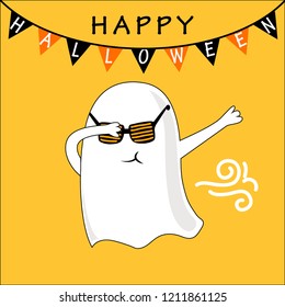 Happy Halloween, cute dabbing ghost character, vector illustration