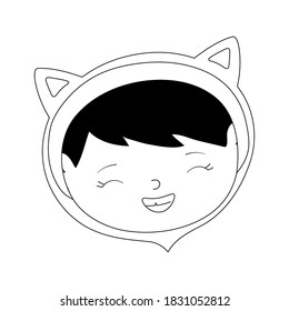happy halloween, cute face girl cat costume isolated design icon vector illustration line style