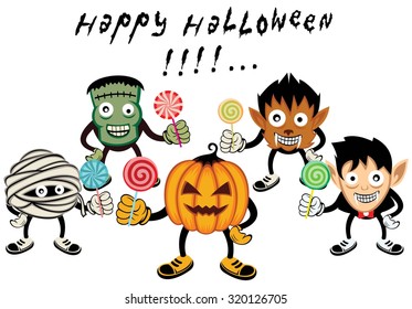 Happy Halloween with cute five characters