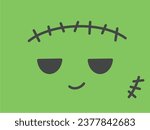 Happy halloween cute Frankenstein face wallpaper background vector illustration. Hand drawing. Frankenstein with smile.