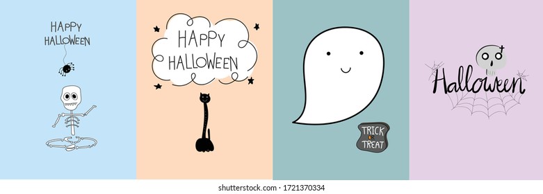 Happy Halloween cute funny poster. Vector illustration. Animal cartoon  character for children, kids, business, special offer, greeting card 