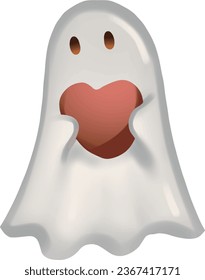 Happy Halloween - Cute Halloween Ghost Carry Heart Cartoon