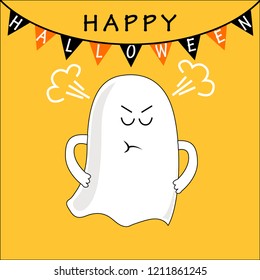 Happy Halloween, cute ghost character, vector illustration