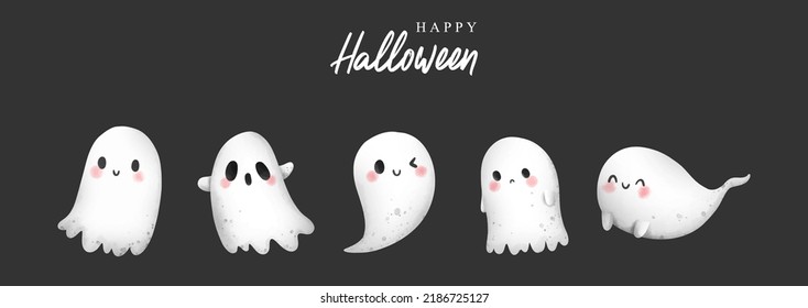Happy Halloween with cute ghost. Vector illustration