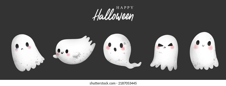 Happy Halloween with cute ghost. Vector illustration