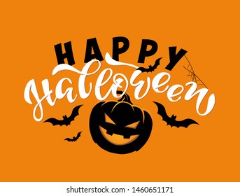  Happy Halloween - cute hand drawn doodle lettering art poster banner template