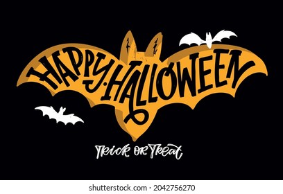 Happy halloween - cute hand drawn doodle lettering label. Halloween party - Trick or Treat. Lettering art for poster, web, banner, t-shirt design, patter, background.