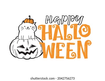 Happy halloween - cute hand drawn doodle lettering label. Halloween party - Trick or Treat. Lettering art for poster, web, banner, t-shirt design, patter, background.