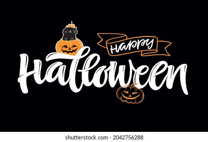 Happy halloween - cute hand drawn doodle lettering label. Halloween party - Trick or Treat. Lettering art for poster, web, banner, t-shirt design, patter, background.