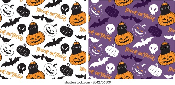 Happy halloween - cute hand drawn doodle lettering label. Halloween party - Trick or Treat. Lettering art for poster, web, banner, t-shirt design, patter, background.