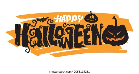 Happy Halloween - süßes handgezeichnetes, doodle Buchstabieretikett. Halloween Party - Trick oder Treat. Briefing Art für Poster, Web, Banner, T-Shirt Design.