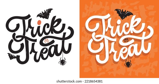 Happy halloween - cute hand drawn doodle lettering label. Halloween party - Trick or Treat. Lettering art for poster, web, banner, t-shirt design.