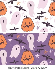Happy Halloween - cute hand drawn doodle pattern background. Scary night design.