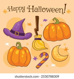 Happy Halloween cute icon vector stock illustration design element set 