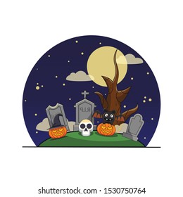 happy halloween cute illustration in grave