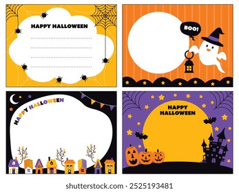 Happy Halloween cute kiddy card collection vector frame greeting card illustration simple minimalist celebration invitation memo note