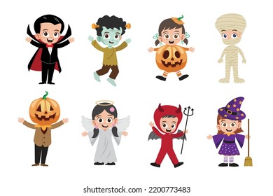 Happy Halloween cute kids character vector illustration
