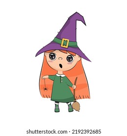 Happy halloween. Cute little witch. Vector illustration.