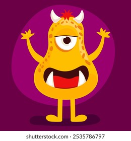 Happy Halloween. A cute monster. A colorful silhouette monster. A funny character. A pretty face with teeth, horns and eyes. Children's collection. Flat design