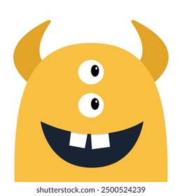 Happy Halloween. Cute monster scary face head icon. Eyes, fang tooth, horns. Cartoon boo spooky character. Orange silhouette. Kawaii funny baby. Flat design. White background. Vector illustration