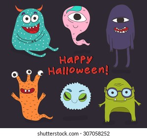 Happy Halloween cute monsters. Card, poster or great for your design.