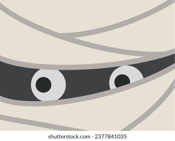 Happy halloween cute mummy face wallpaper background vector illustration. Hand drawing. Mummy with smile.