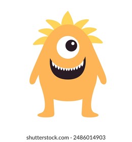 Happy Halloween. Cute orange monster standing. Monsters silhouette icon. One eye, smiling face, hair. Cartoon kawaii funny baby character. Childish style. Flat design. Isolated White background Vector