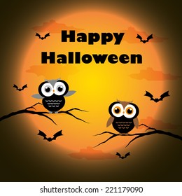 Happy Halloween cute owl card. Vector illustration
