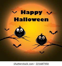 Happy Halloween cute owl card. Vector illustration