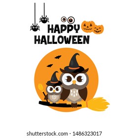 Happy Halloween cute owl in hat.Vector illustration
