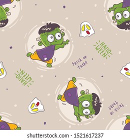 happy halloween with cute pattern monster and ghost, seamless character