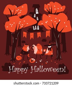 Happy Halloween cute postcard.