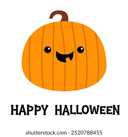 Feliz Halloween. Linda calabaza. Cara sonriente espeluznante y aterradora. Un diente. Caricatura kawaii divertido bebé personaje. Estilo infantil. Tarjeta de felicitación. Diseño plano. El fondo blanco. Aislado. Ilustración vectorial