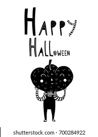 Happy halloween. Cute pumpkin head greeting card