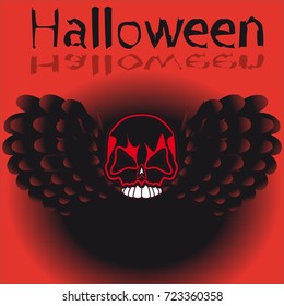 Happy Halloween cute skull, wings.Poster, Postcard, Invitation