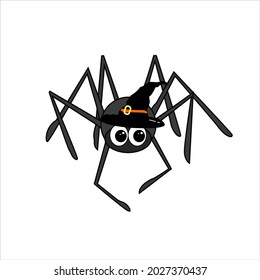Happy Halloween. Cute spider in witch hat animal character cartoon isolated, perfect for cover, book, birthday card, gift card, wrap paper, sticker, t-shirt, memo, decorationVector illustration.
