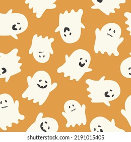 Happy Halloween cute vector seamless pattern with cartoon ghost. Creative childish texture in scandinavian style. Great for fabric, textile Vector Illustration.