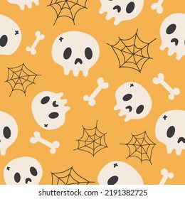 Happy Halloween cute vector seamless pattern skull. Creative childish texture in scandinavian style. Great for fabric, textile Vector Illustration.