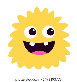 Happy Halloween. Cute yellow fluffy monster. Two eyes, smiling face, tongue. Monsters silhouette icon. Cartoon funny baby character. Childish style. Flat design. White background. Vector illustration