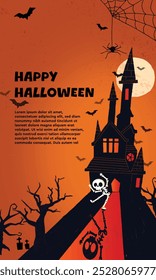 Happy Halloween dancing skulls orange background