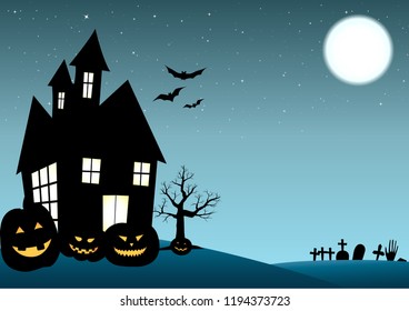 Happy Halloween Dark House on Full Moon Background Vector illustration