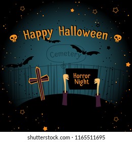 Happy Halloween dark poster design. Vector illustration.