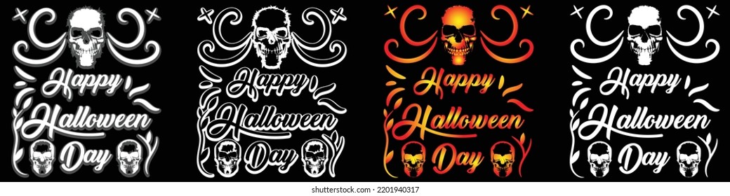 Happy Halloween day, 2022 , 2023 , Halloween design set with a skull for t shirts, poster, social media post, and Halloween greeting cards. vector design.